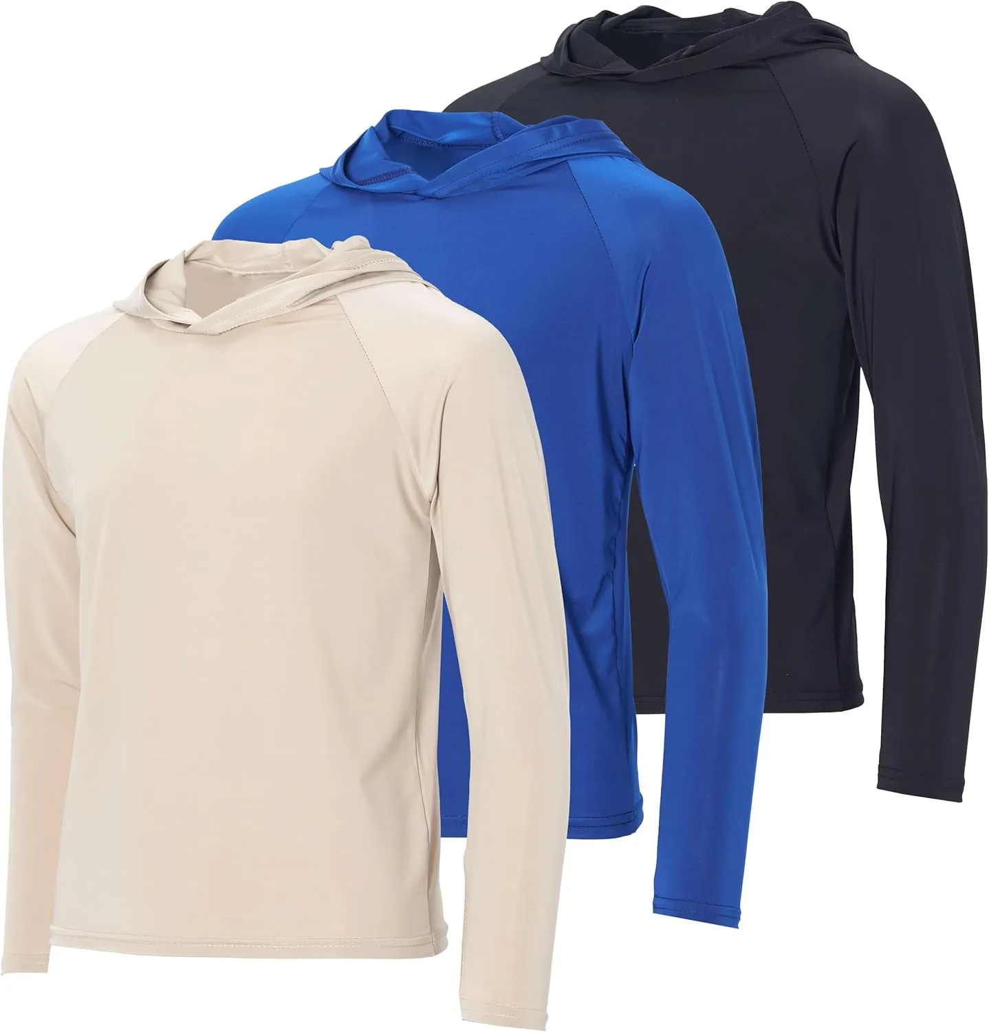 Real Essentials 3 Pack:Youth Rashguard Hoodie UPF UV Sun Protection Long Sleeve Swim Fishing Shirt - Boys & Girls (Ages 4-16)