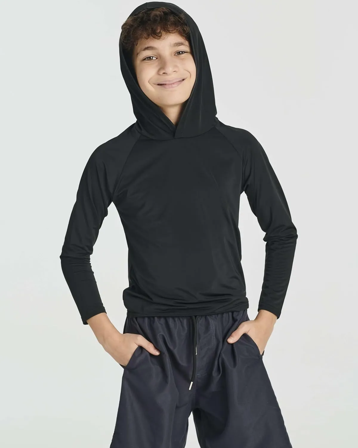 Real Essentials 3 Pack:Youth Rashguard Hoodie UPF UV Sun Protection Long Sleeve Swim Fishing Shirt - Boys & Girls (Ages 4-16)