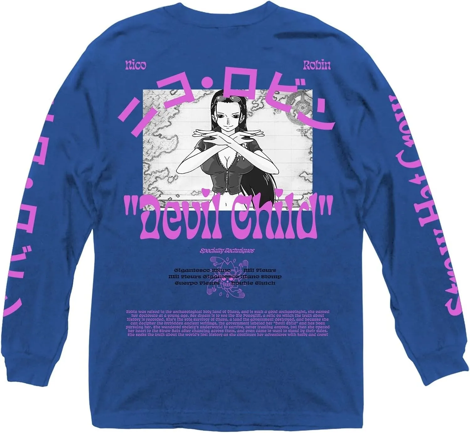 Ripple Junction One Piece Nico Robin Demon Child Anime Adult Long Sleeve Graphic T-Shirt