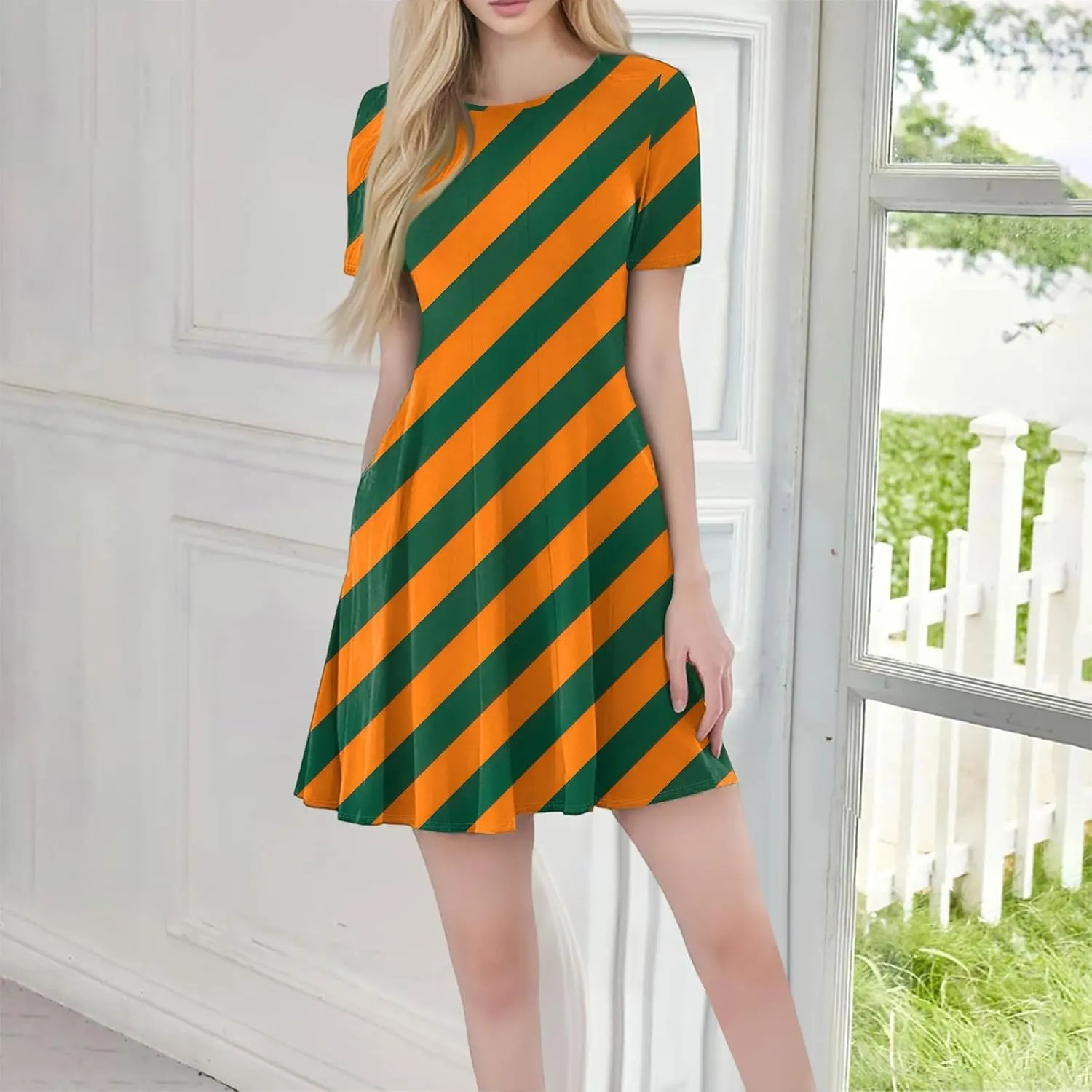 Summers Hip Crop Dress Ladies Birthday Short Sleeve Comfy Loose Fit Crew Neck Gradient