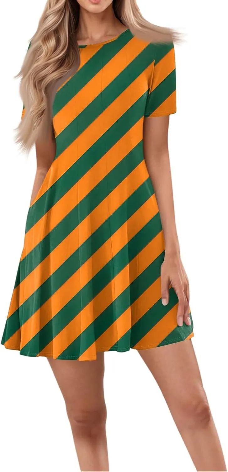 Summers Hip Crop Dress Ladies Birthday Short Sleeve Comfy Loose Fit Crew Neck Gradient