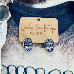 Western Boot Stitch Stone Stud Earrings