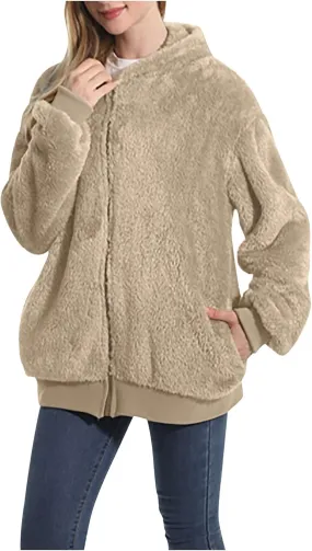 Winter Coats for Women 2023 Lightweight Fleece Fur Jacket Full Zip Solid Coats with Hood Winter Warm Faux Fur Coat
