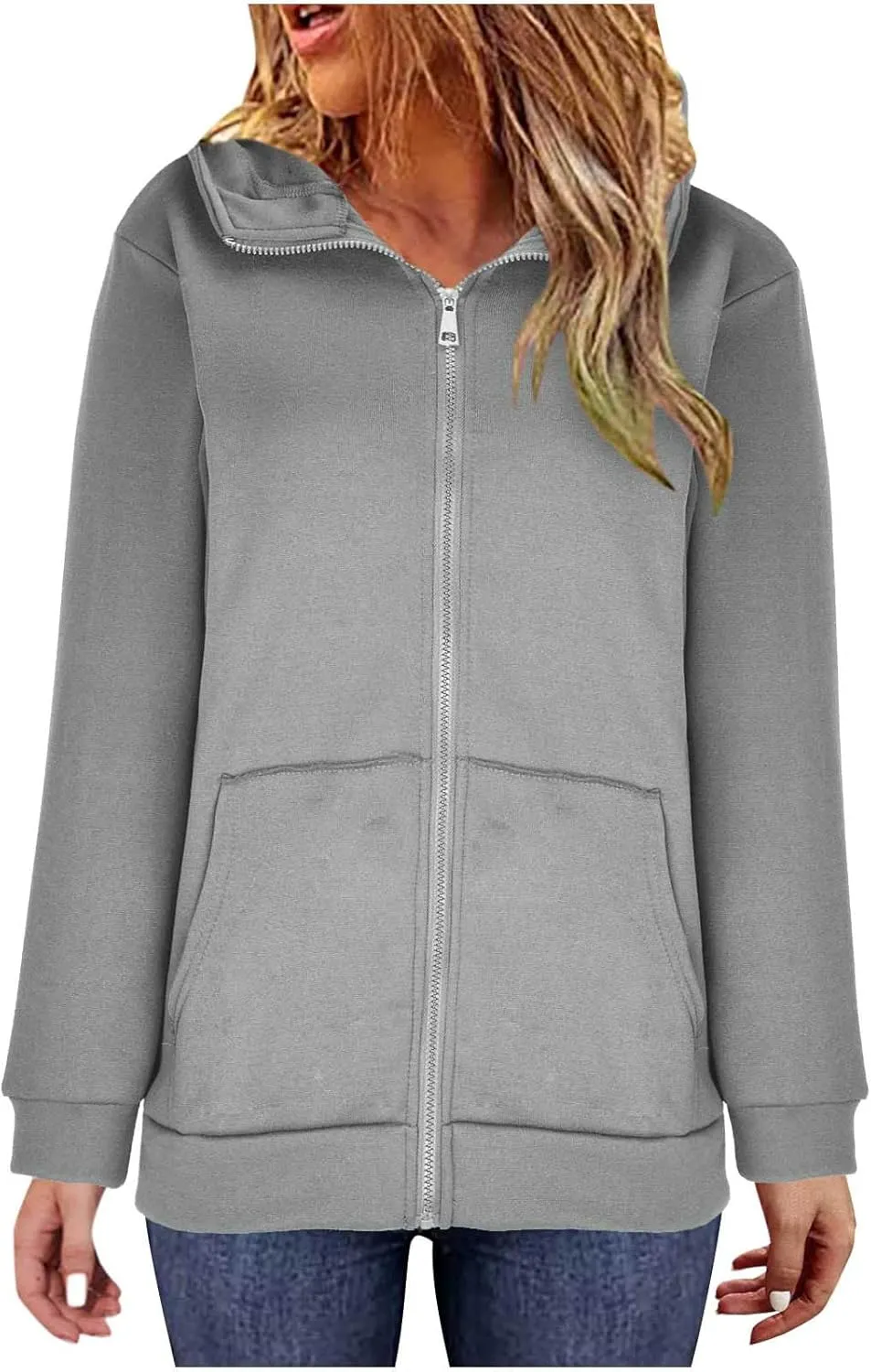 Women Zip Up Sweatshirt Fall Fleece Cozy Long Sleeve Plus Size Jacket Solid Color Y2k Trendy Hoodies with Pockets
