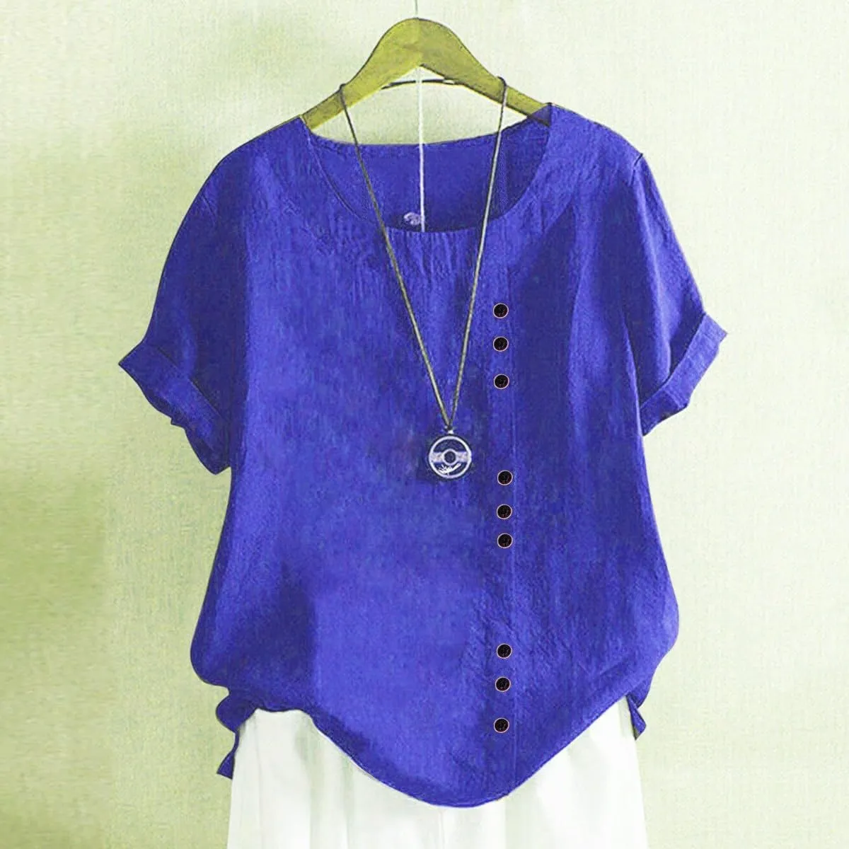 Women's Embroidered T Shirts Summer Cotton Linen Casual Blouse Short Sleeve Round Neck Tops Oversized Boho Tees